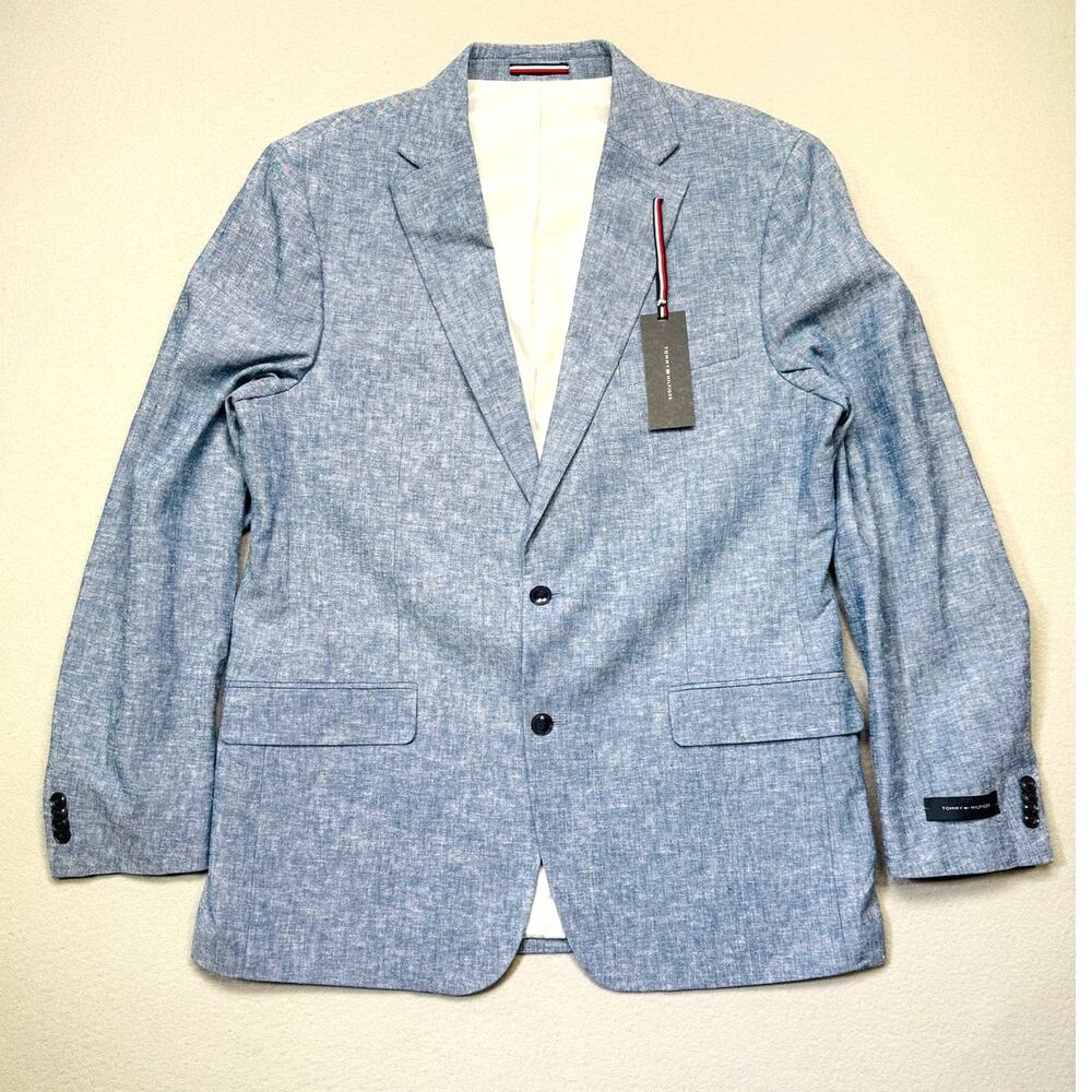 Tommy Hilfiger Men's Modern-Fit 100% Linen Sport Coat light blue 44L $295